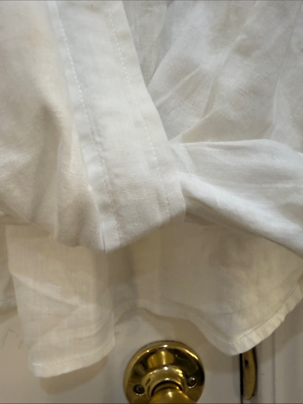 Women's White Button-Down Blouse with Gathered Hem - Picture 3 of 6